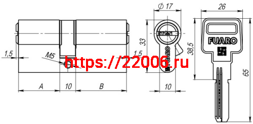 Цилиндровый Fuaro (Фуаро) механизм R600/80 mm (30+10+40) CP хром 5 кл. фото 2 Цилиндровый Fuaro (Фуаро) механизм R600/80 mm (30+10+40) CP хром 5 кл. фото 2