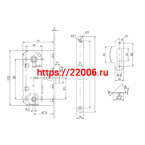 Защелка Punto (Пунто) врезная PL96WC-50 CP (хром) фото 3