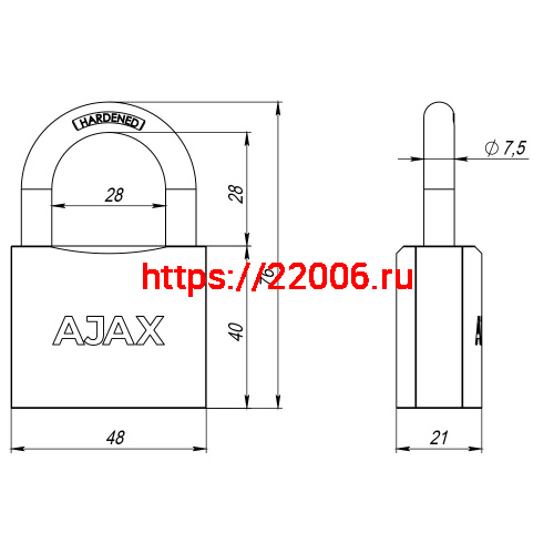 Замок Ajax (Аякс) навесной PD-0150 (PD-01-50) 3 key англ. фото 3 Замок Ajax (Аякс) навесной PD-0150 (PD-01-50) 3 key англ. фото 3