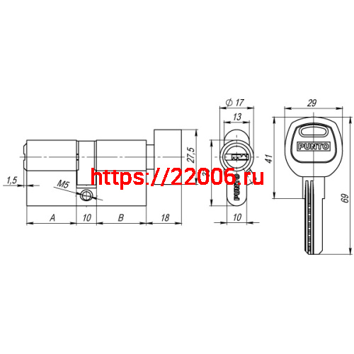 Цилиндровый Punto (Пунто) механизм (A202/110) A2002Knob110(55+10+45) с вертушкой SN никель фото 3 Цилиндровый Punto (Пунто) механизм (A202/110) A2002Knob110(55+10+45) с вертушкой SN никель фото 3
