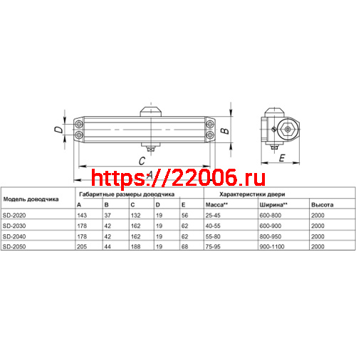 Доводчик Punto (Пунто) дверной SDC2020 WH 25-45 кг (белый) фото 3 Доводчик Punto (Пунто) дверной SDC2020 WH 25-45 кг (белый) фото 3