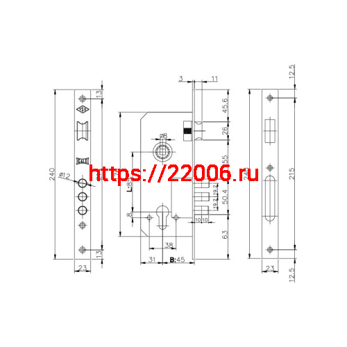 Корпус Kale kilit (Кале килит) врезного замка с защёлкой 152/3MR (45 mm) w/b (никель) фото 3 Корпус Kale kilit (Кале килит) врезного замка с защёлкой 152/3MR (45 mm) w/b (никель) фото 3