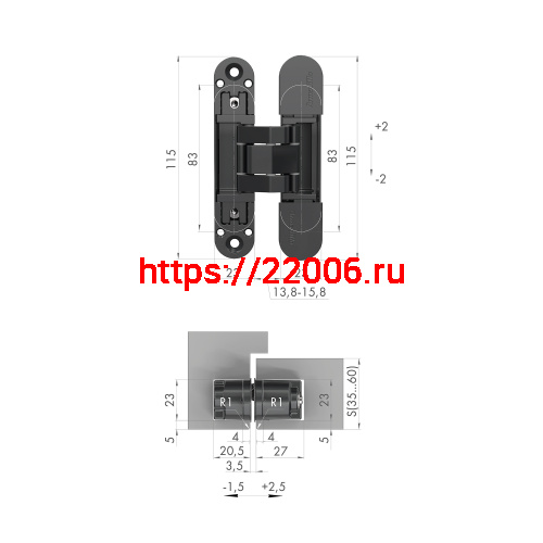 Петля Armadillo (Армадилло) скрытой установки U3D3000.VPG AB бронза TECH фото 3 Петля Armadillo (Армадилло) скрытой установки U3D3000.VPG AB бронза TECH фото 3