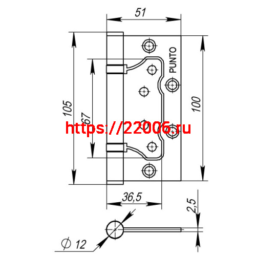 Петля Punto (Пунто) универсальная без врезки IN4200W PN (200-2B 100x2,5) мат. никель фото 3 Петля Punto (Пунто) универсальная без врезки IN4200W PN (200-2B 100x2,5) мат. никель фото 3