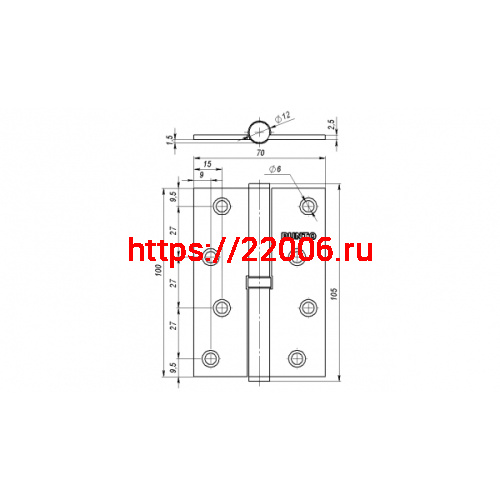 Петля Punto (Пунто) съемная IN4100SL CP левая (113-4 100х70х2.5) хром фото 3 Петля Punto (Пунто) съемная IN4100SL CP левая (113-4 100х70х2.5) хром фото 3