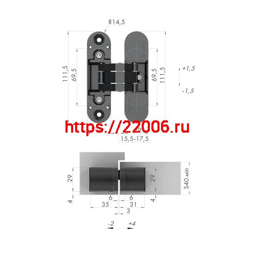 Петля Armadillo (Армадилло) скрытой установки U3D6000 CP (11160UN3D) хром фото 3 Петля Armadillo (Армадилло) скрытой установки U3D6000 CP (11160UN3D) хром фото 3