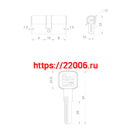Цилиндровый Punto (Пунто) механизм Z3000Key100(45+10+45) СP хром фото 3 Цилиндровый Punto (Пунто) механизм Z3000Key100(45+10+45) СP хром фото 3
