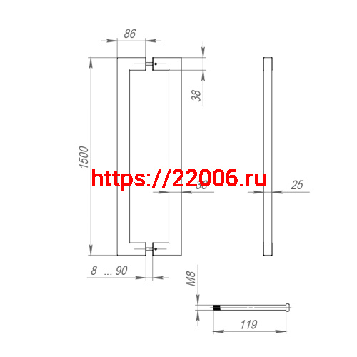 Ручка-скоба Fuaro (Фуаро) PULL.PH38/1500.26 INOX 304 (PH-26-38/1500-INOX) BLACK фото 3 Ручка-скоба Fuaro (Фуаро) PULL.PH38/1500.26 INOX 304 (PH-26-38/1500-INOX) BLACK фото 3