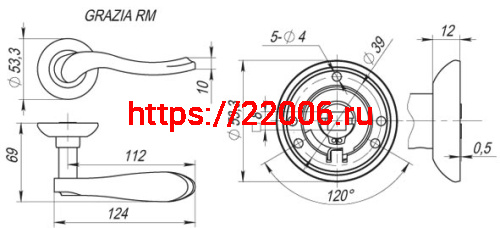 Ручка Fuaro (Фуаро) раздельная R.RM54.GRAZIA (GRAZIA RM) SN/CP-3 матовый никель/хром фото 2 Ручка Fuaro (Фуаро) раздельная R.RM54.GRAZIA (GRAZIA RM) SN/CP-3 матовый никель/хром фото 2