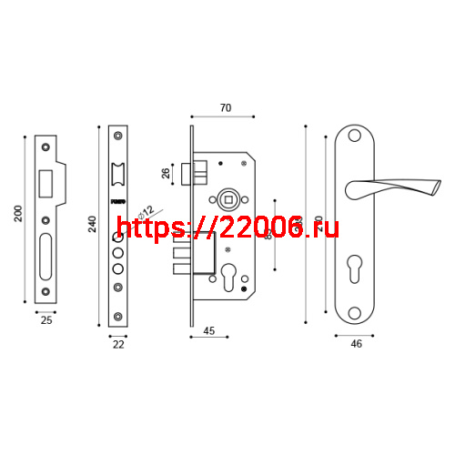Замок Punto (Пунто) цилиндровый в комплекте с ручкой LOCKSET90.CRONA.4585-3 (KIT P90 4585/3 CRONA) SN мат.никель фото 3 Замок Punto (Пунто) цилиндровый в комплекте с ручкой LOCKSET90.CRONA.4585-3 (KIT P90 4585/3 CRONA) SN мат.никель фото 3