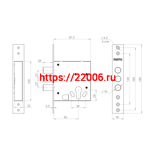 Корпус Punto (Пунто) врезного замка цилиндровый MDV30/C-65.00 CP хром тех.уп. фото 2 Корпус Punto (Пунто) врезного замка цилиндровый MDV30/C-65.00 CP хром тех.уп. фото 2
