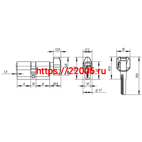 Цилиндровый механизм Punto (Пунто) с вертушкой Z402/90 mm (45+10+35) CP хром 5 кл. (без винта, тех упаковка) фото 3 Цилиндровый механизм Punto (Пунто) с вертушкой Z402/90 mm (45+10+35) CP хром 5 кл. (без винта, тех упаковка) фото 3