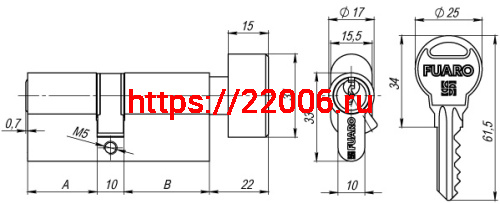 Цилиндровый механизм Fuaro (Фуаро) с вертушкой R302/70 mm (30+10+30) CP хром 5 кл. фото 3 Цилиндровый механизм Fuaro (Фуаро) с вертушкой R302/70 mm (30+10+30) CP хром 5 кл. фото 3