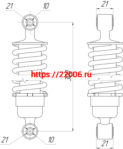Амортизатор перед. L-300, D1-21, d1-10, Н1-21, D2-21, d2-10, Н2-21 хром BEETLE, COGAR, DINGO фото 2 Амортизатор перед. L-300, D1-21, d1-10, Н1-21, D2-21, d2-10, Н2-21 хром BEETLE, COGAR, DINGO фото 2