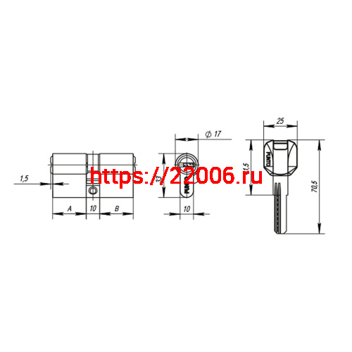 Цилиндровый Punto (Пунто) механизм MaxPro7000Key90mm(30+10+50) SN никель 7key фото 4